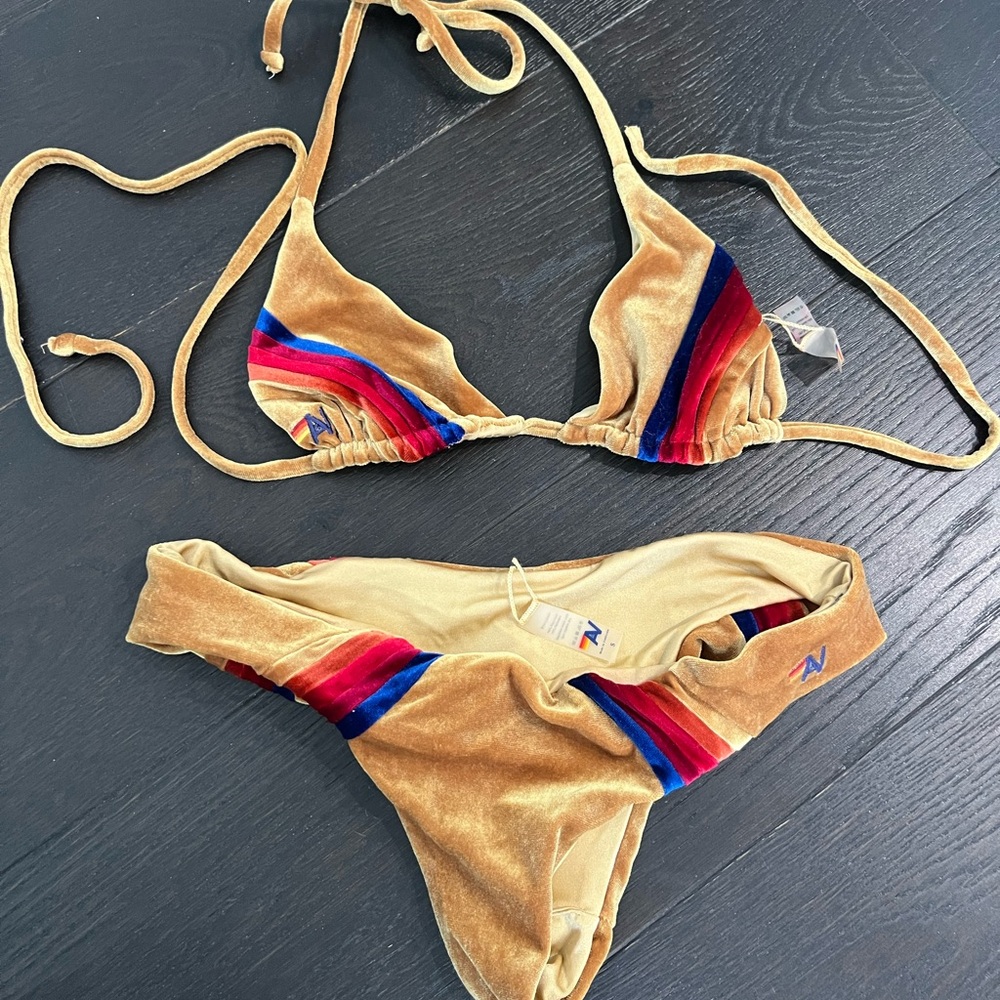 Aviator nation gold velvet bikini